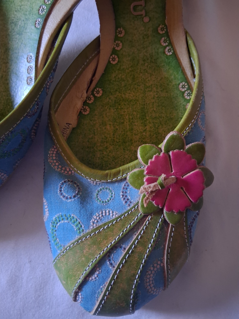 EBISU Blue & Green Floral Embellished Slip-On Flats - Picture 3 of 6